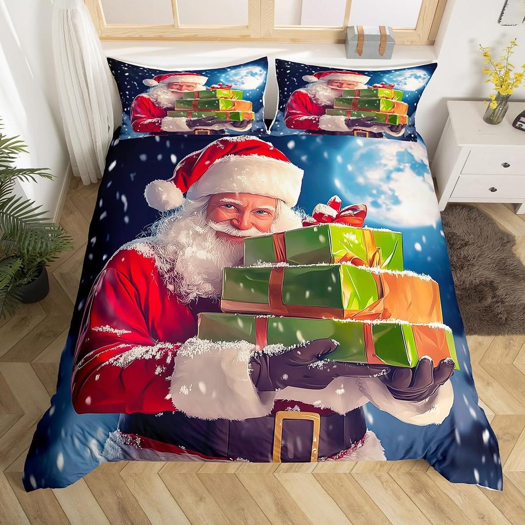 Happy New Year Xmas Duvet Cover 3 Piece Snowman Bedding Set Winter Themed Comforter Cover Merry Christmas Themed Bedspread Cover