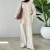 Women Casual Solid Color Knit Sweater Two Piece Set Autumn Winter Thick Round Neck Loose Pullover Wide Leg Pants Matching Sets