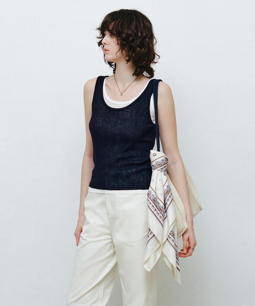 MONGDOL [Set] Layered Ribbed Knit Sleeveless Navy Mdkt117Navy