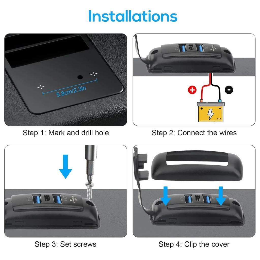 KEBIDUMEI 1/2pcs Car Charger 12V/24V Fast Charging Socket QC3.0+PD USB Outlet Waterproof Power Supply Adapter Car Accessories