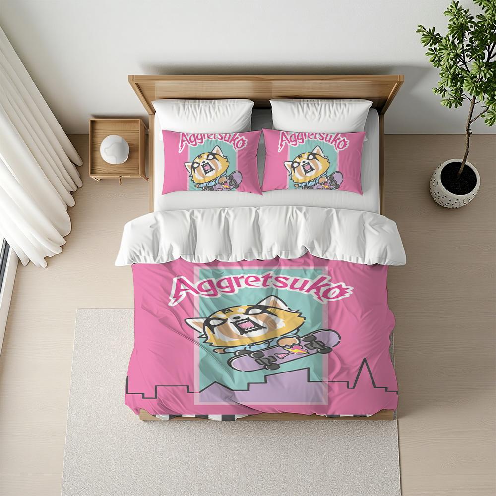 Cartoon Aggretsuko Cool Duvet Cover Set Home Style Bedding Soft Laundry Cotton Bed 3 Piece Set Student Dormitory Gift
