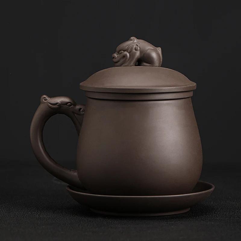 Yixing Handmade Purple Clay Teacup With Filter Tea separation Office personal Water Cup Travel Tea Set Household Drinkware 350ml