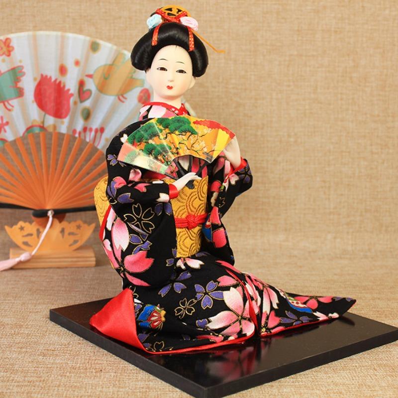 Japanese Kimono Geisha Doll Silk Figure Sitting Posture Style 14inch Japanese Cuisine Decoration Hotel Supplies New Year Gift