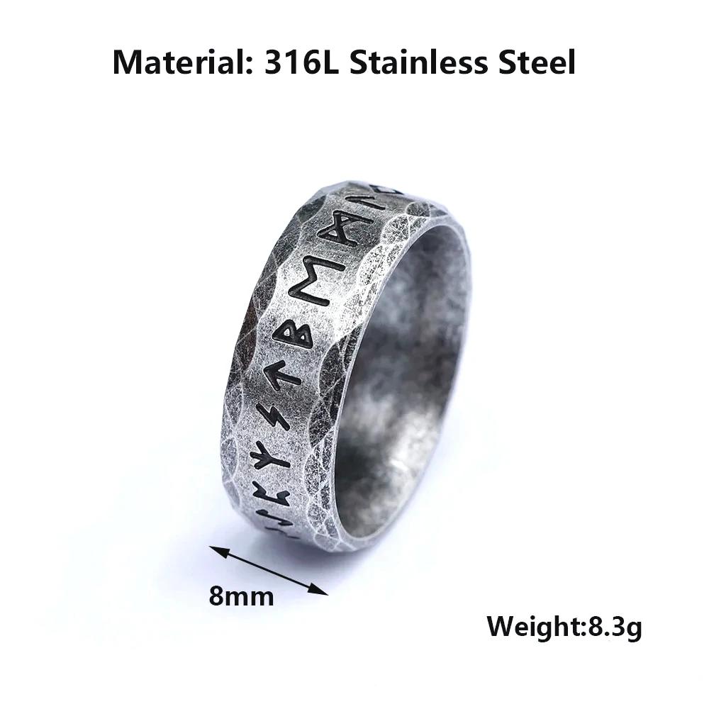 YILUOCD Bague Viking Vintage en Acier Inoxydable avec Runes Anciennes Lettres Runiques d'Odin Bague pour Hommes Bijoux Amulette Cadeaux