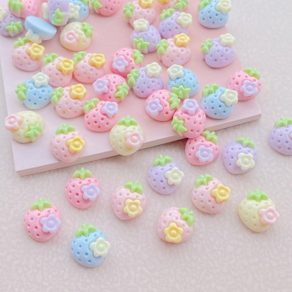 30Pcs Cute Mini Cartoon Strawberry Nail Art Resin Designer Charms DIY Craft For Nail 3D Decorations Jewelry