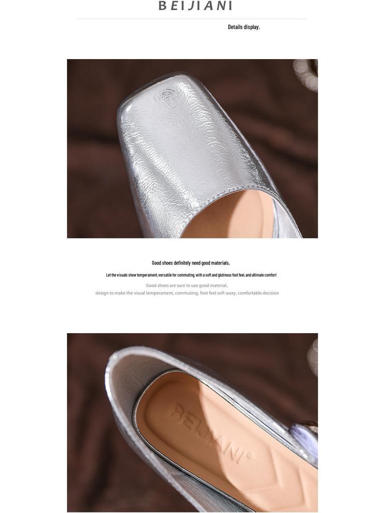 BEIJIANI Damen Silberne Klobige Absatz Mary Jane Schuhe - Weiches Leder, Vielseitiges Design, Eckige Zehenpartie