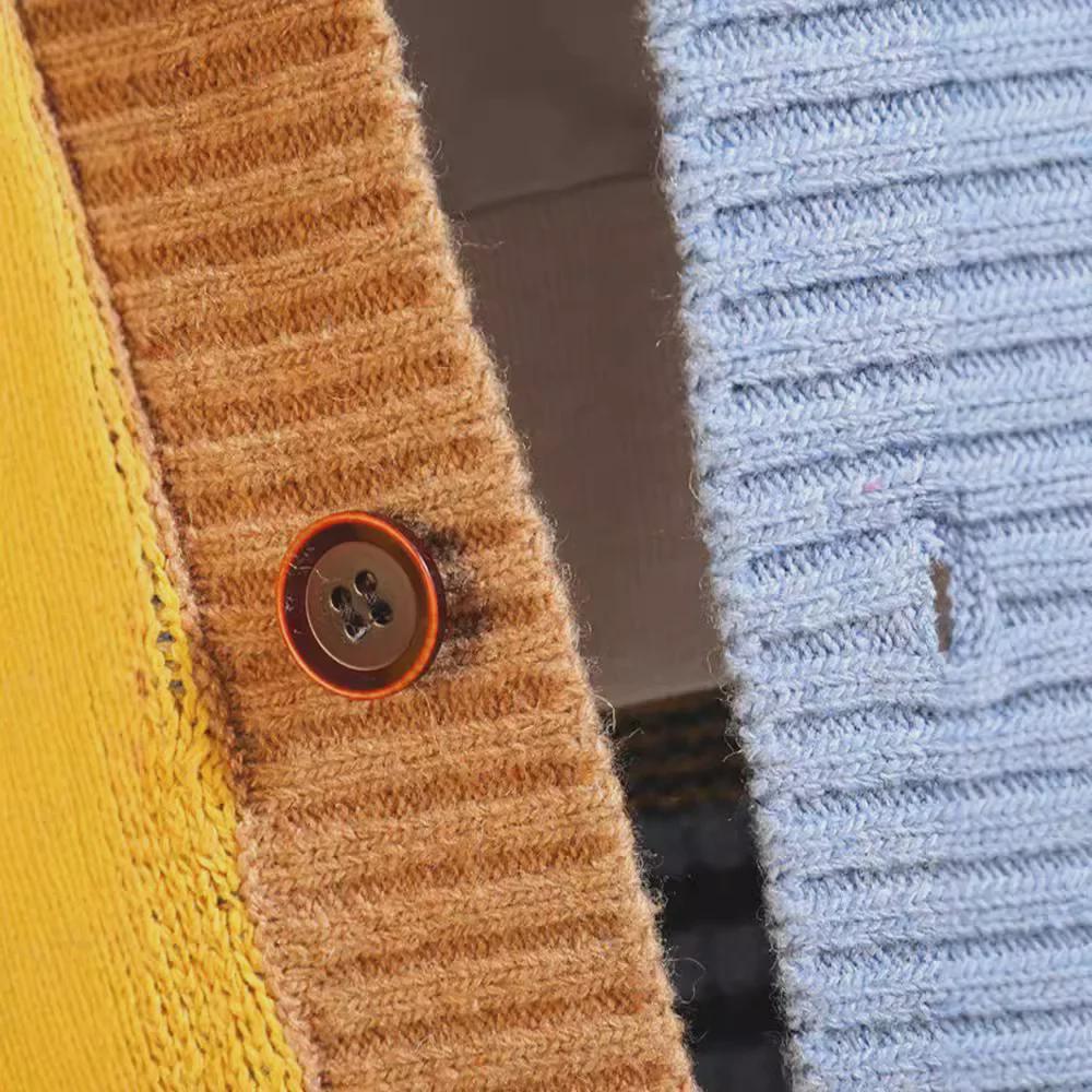 Men's Plus Size Loose Cashmere Patchwork Cardigan: Unique Autumn/Winter V-Neck Sweater