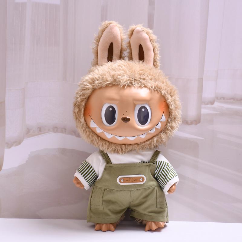 38cm Labubu Plush Doll Casual Outfit Set with Hat (Clothes Only)
