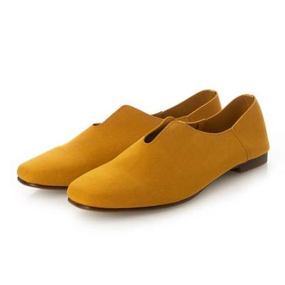 IK Plus V-Cut Plain Babouche Flat Loafers, Size 155, Women's, Mustard Suede, Size 22.0 Cm, 2E