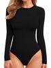 Women's Slimming Autumn Long Sleeve Bodysuit: Round Neck, Crotch One-Piece Base Layer Top