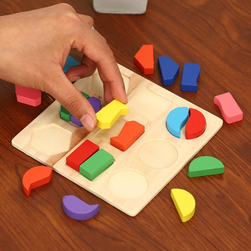 Kid Toys Wooden 3D Puzzles Geometry Shape Plate Colorful Educational Toy Brain Game Montessori Toys Educational For Children