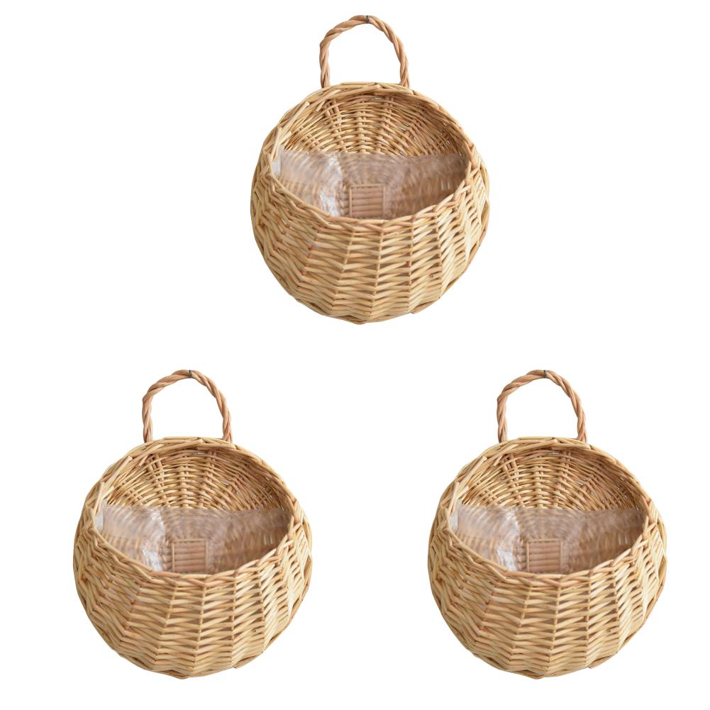Wall Mounted Rattan Basket Hanging Planter Basket Handmade Wicker Flower Pot Home Garden Balcony Decor Woven Rattan Vase Baskets
