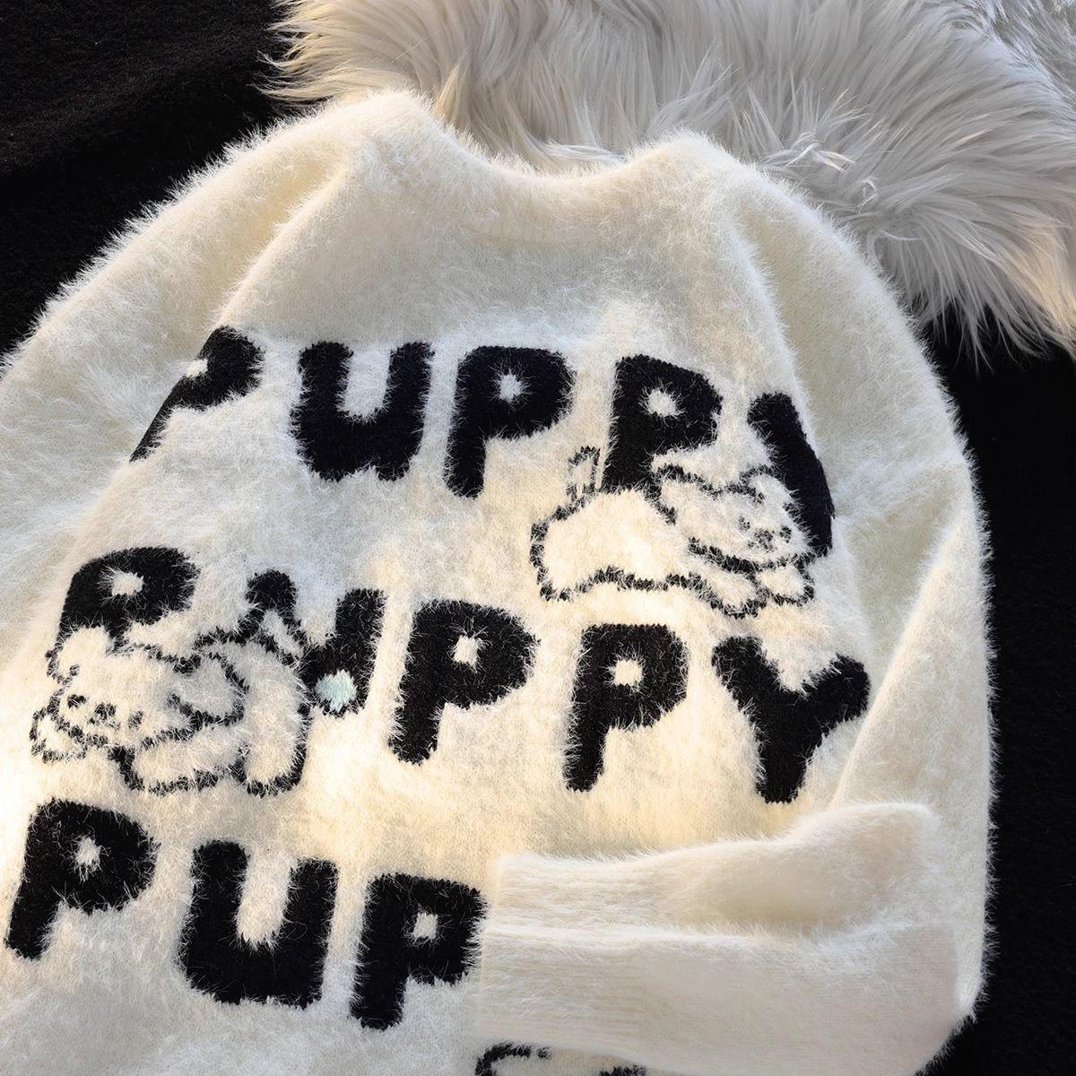 

2024 Jacquard Puppy Round Neck Knitted Sweater - Cute, Versatile, Comfortable & Stylish Autumn/Winter Loose Pullover Jumper M білий