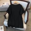 Camiseta de manga corta adelgazante de longitud media para mujer talla grande (Hasta 350 jin)