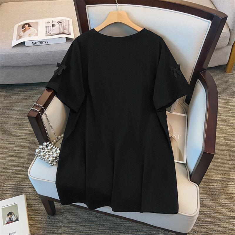 Camiseta de manga corta adelgazante de longitud media para mujer talla grande (Hasta 350 jin)