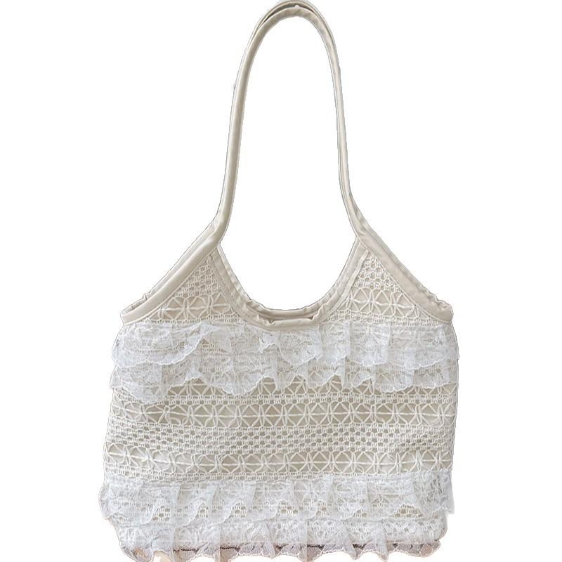 Lässige und ätherische Spitze Mesh Unterarmtasche Ein-Schulter Damen Tasche Großvolumige Pendeltasche