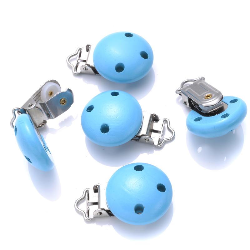 10Pcs Baby Pacifier clips 30mm Round Wooden Dummy Nipple Holder Clip for DIY Nursing Pacifier Chain Teething Toy Accessories