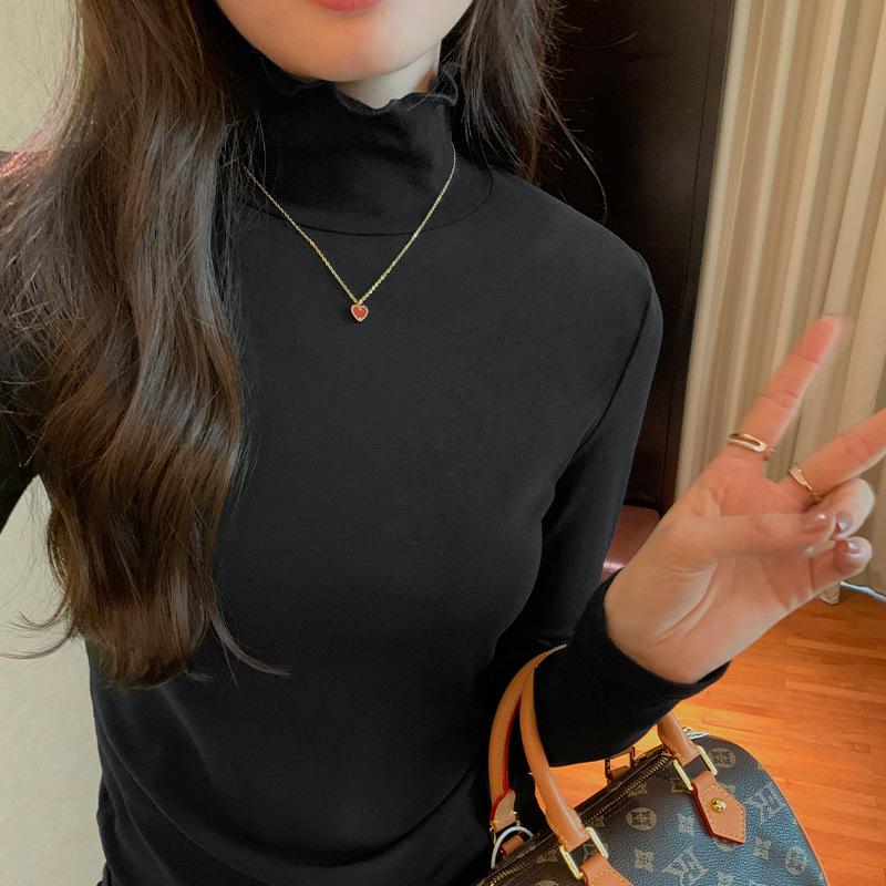 

Футболка Fungus с высоким воротником, однотонная, утягивающая, с длинными рукавами, женская, осенне-зимняя, новинка, правое плечо, внутренняя многослойная рубашка, верхняя часть XL