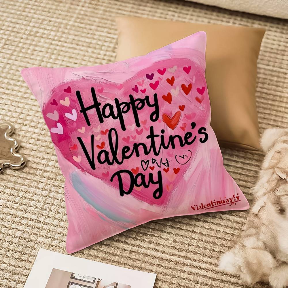 Happy Valentine's Day Pillow Case Anti-dustmite Invisible Zipper Sofa Bed