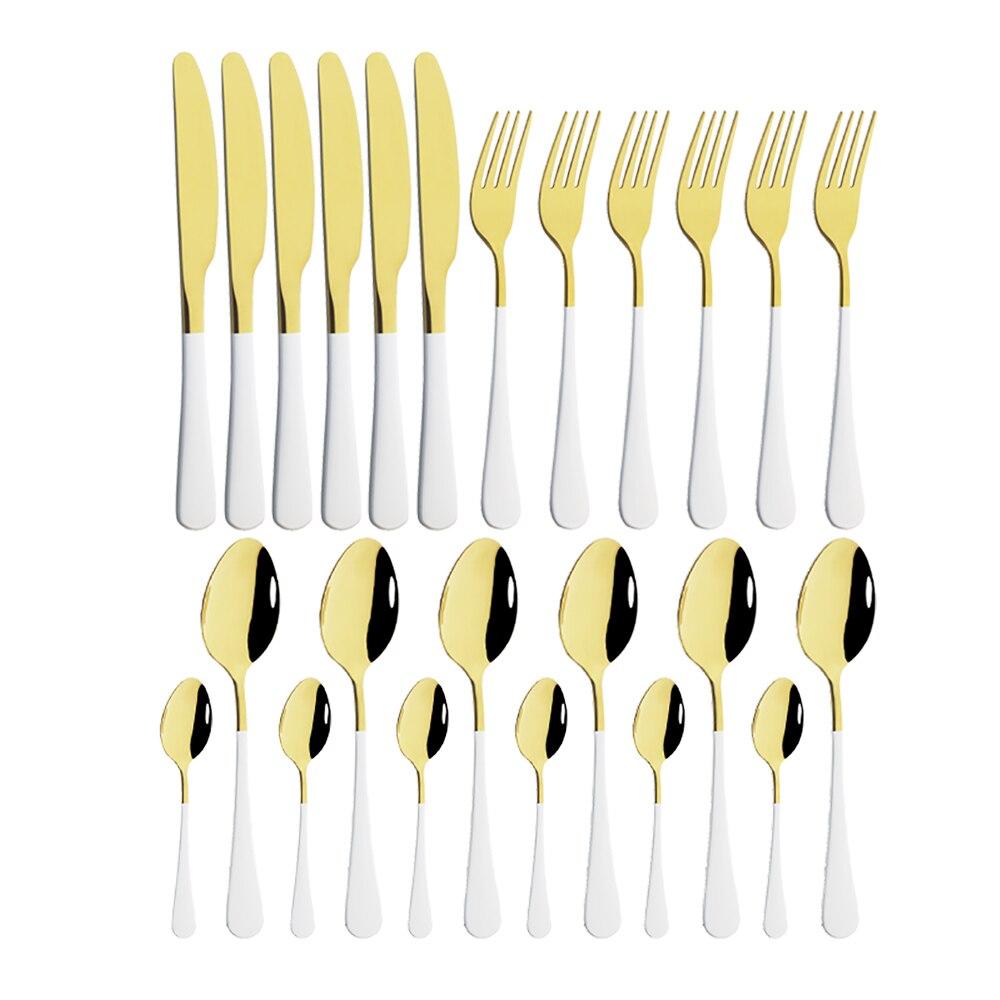 24Pcs/set Stainless Steel Dinner Black Gold Dinnerware Set Knife Fork Coffee Spoon Cutlery Set Kitchen Tableware Silverware Sets