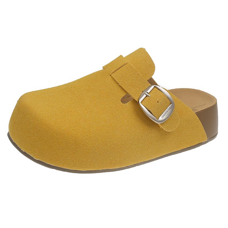Fashion Flannelette Wrapped Slippers Autumn New Round Toe Deep Mouth Metal Belt Buckle Non-slip Platform Flats