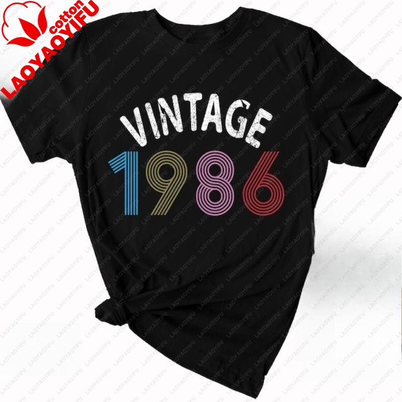 Ladies 2026 Vintage 40th Birthday Gifts For Wounisex 1986 Mum Dad Shirt Hipster Street Fashion Casual Style Printed Tshirt Tops