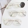 Fashion Anti Blue Light Glasses Large Square Metal Transparent Frame Women Computer Gaming Eye Protection Plain Spectacles
