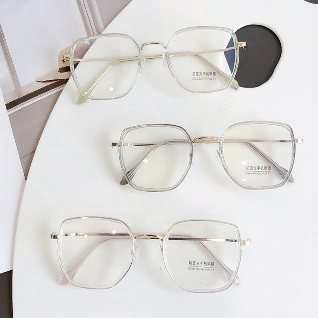 Fashion Anti Blue Light Glasses Large Square Metal Transparent Frame Women Computer Gaming Eye Protection Plain Spectacles