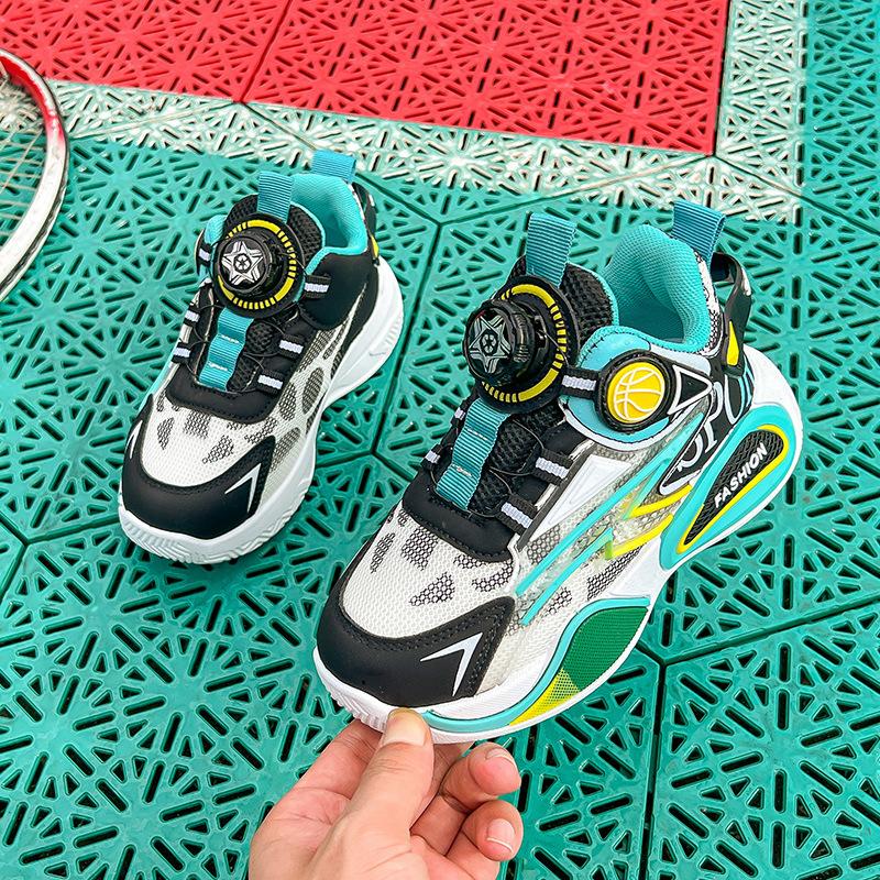 

Boys mesh breathable basketball shoes children s shoes autumn rotating button outdoor sports shoes Putian direct sales non-slip 37 зелёный
