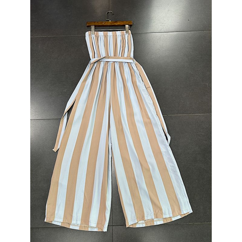 Yanzi Export Chiffon Fabric Blue Wide Striped Waist Tube Top Jumpsuit Single Layer Cool Casual Pants Pants
