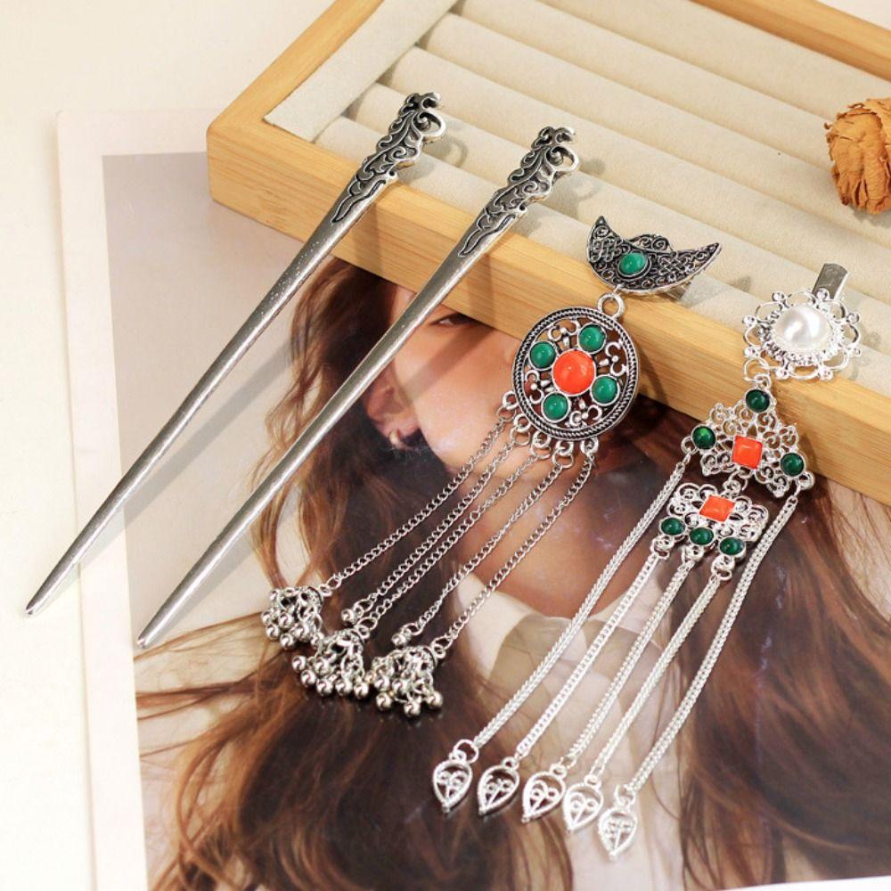 Metal Ethnic Style Hair Stick Silver Hanfu Hair Fork  Costume Headdress
