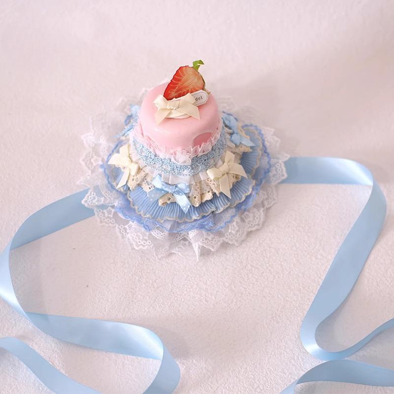 Original Lolita Handmade Pink and Blue Lace Anthony Cake Top Hat Lolita Cute Sweet Lo Mother Dress Up