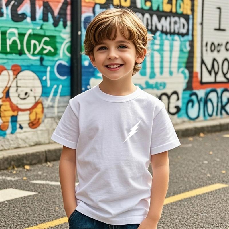 T-shirt à Manches Courtes en Coton pour Enfants avec Imprimé Graphique Écouteurs de Musique pour Ados Vêtements d'Été Décontractés à la Mode pour Garçons et Filles