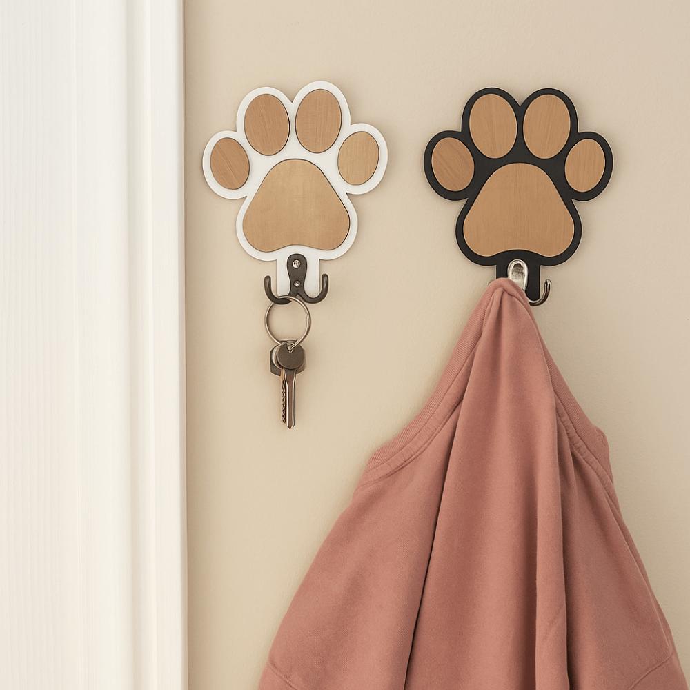2Pcs Wall Mounted Wooden Paw Print Wall Hook Non-slip Cat Claw Coat Hooks  Bedroom