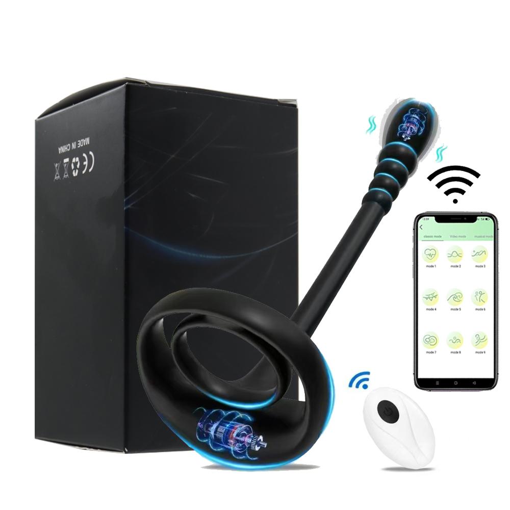 Cock Ring Prostate Vibrator Testicle Massage APP Bluetooth Anal Butt Plug Penis Ring  Delay Exerciser Adult Sex Toy for Men