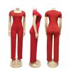 TW730 Summer Fashion Solid Color Square Neck Top & High Waist Wide Leg Pants Set