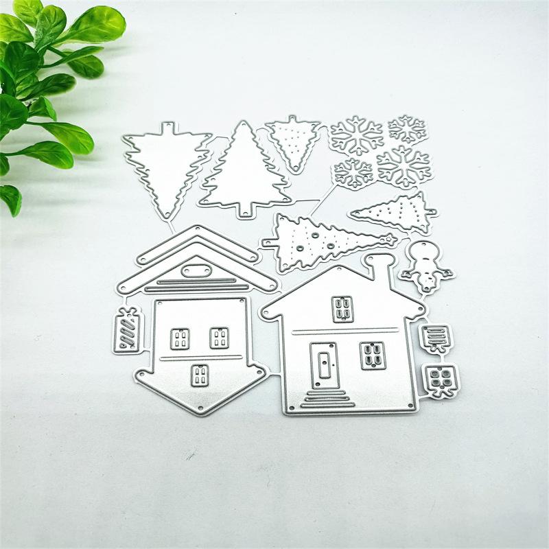 

Дом Рождественская елка и снежинки Скрапбукинг металлические трафареты трафареты для DIY альбом декор бумажной карты серебряный