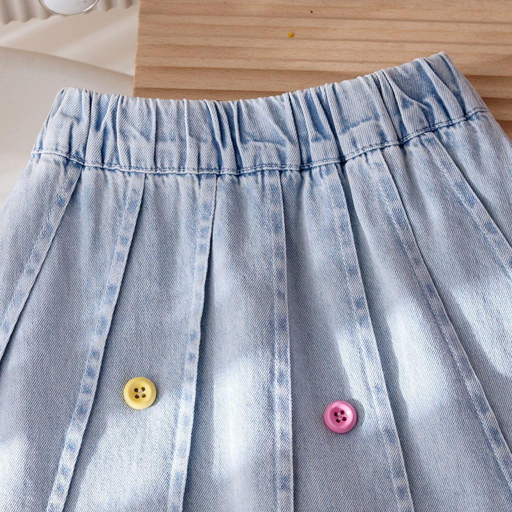 Girls' Summer Versatile Denim Short Skirt Baby Girl's New Decorative Button Casual Half Skirt