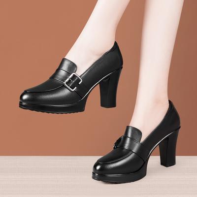 5cm 7cm 9cm Elegante Tiefmaul Britischer Stil Weiches Leder Slipper Plateau Pumps 2025 Trend Frühling Mittelhohe Blockabsätze Schuhe Büro
