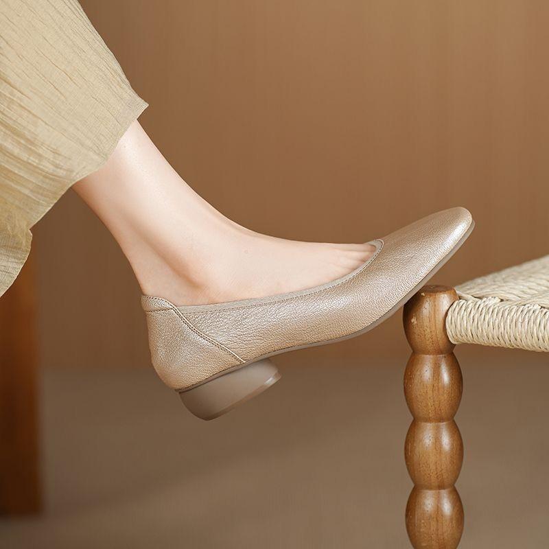 

Low-heeled single shoes women s soft sole soft surface comfortable women s shoes one-pedal round head shallow mouth small leather shoes soft leather 35