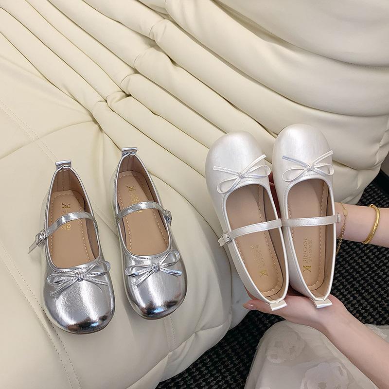 Inner Height Increase French Gentle Mary Jane Single Shoes Women's Shoes 2025 New Spring Bow with Skirt Evening Shoes