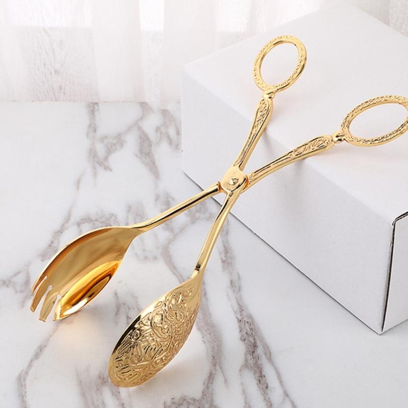 European Dessert Tongs Metal Engraving Pattern Salad Serving Clip Bread Clamp For Restaurants And Family Gatherings