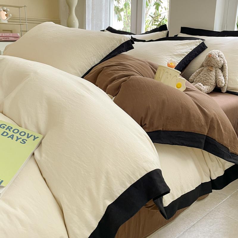 Ins Style Bedding Set  High Weight Heavy Water Washing Wool  Style Double Color Bed Sheet Cover Pillowcase Set For Summer Winter