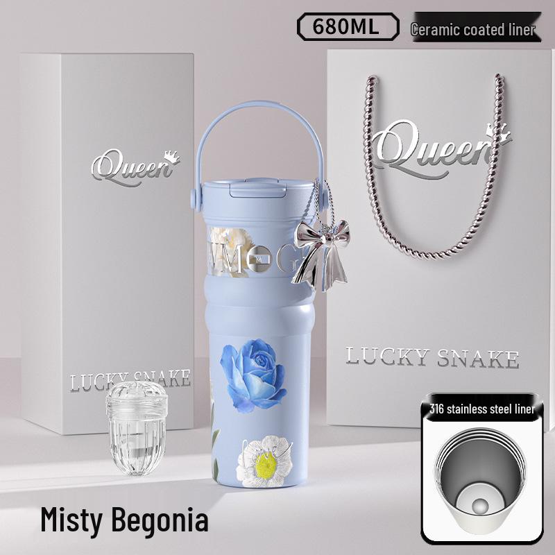 Large Floral Insulated Stainless Steel Travel Cup for Women - Perfect for Cars and Coffee