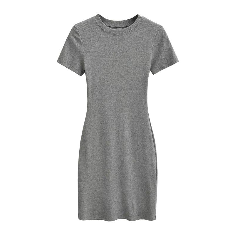 Amerikanischer Stil Schlankes Rundhals-Kurzarm-Bodycon-Kleid - Damen Stretch, Sexy, Reine Begierde Kurzer Rock