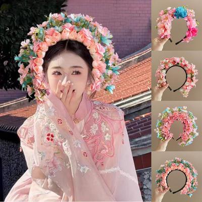 Donne Sposa Fiori Fascia Messicana Rosa Fiore Matrimonio Festa Cerchietto Signore Elastico Accessori Capelli Spiaggia Fascia Copricapo