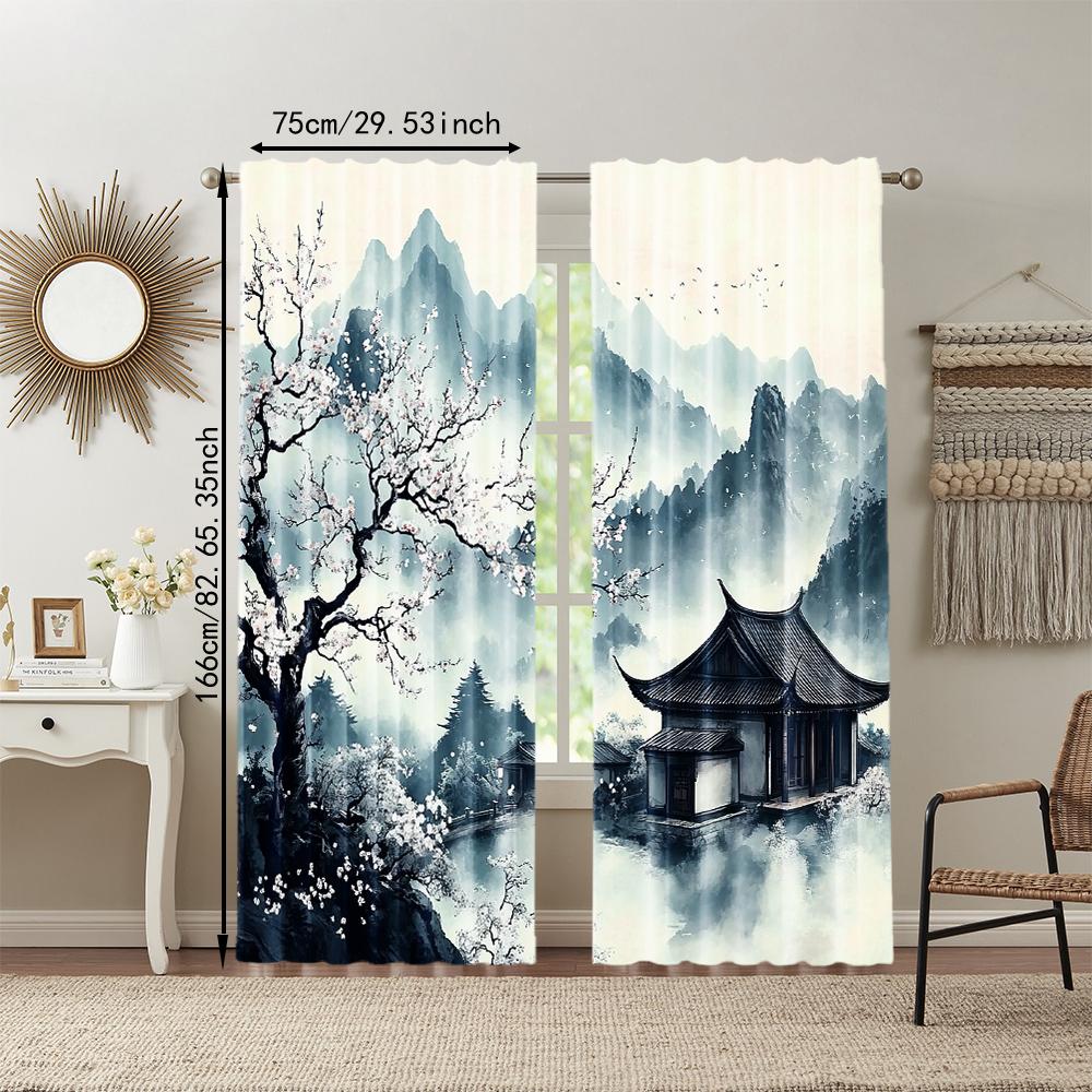 2 pcs, versatile polyester transparent curtains for home decoration Japanese-Inspired for use in bedrooms and living rooms