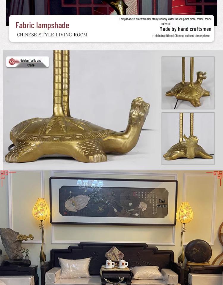 Ancient Style Crane Zen Copper Floor & Table Lamp for Living Room