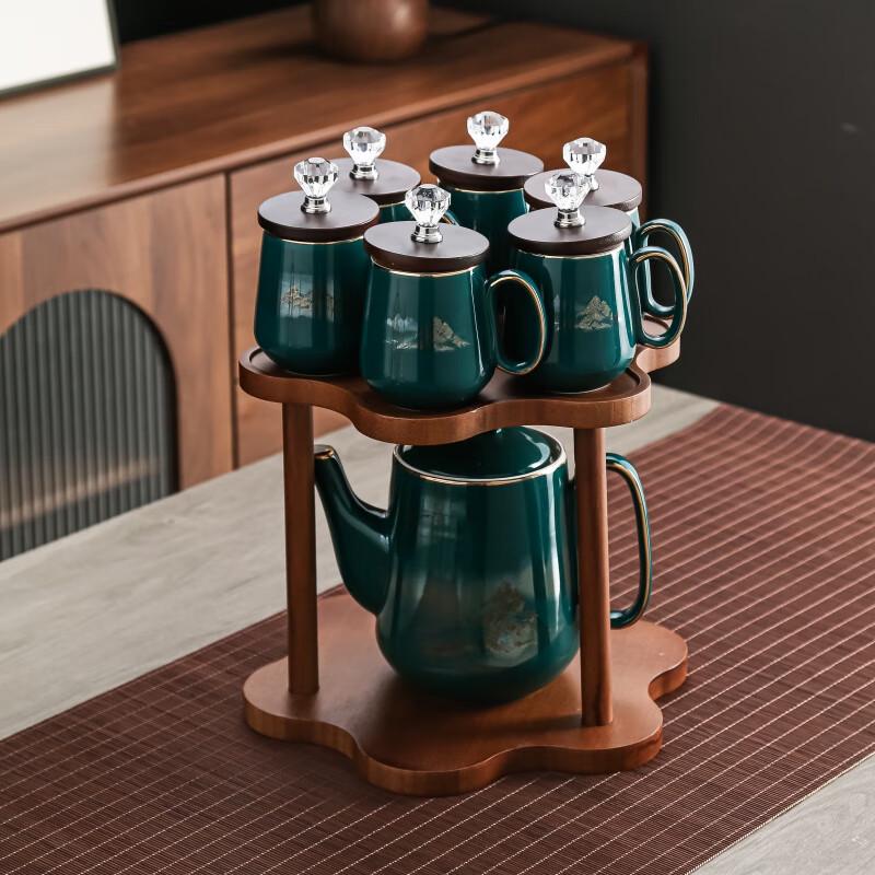 Hanyou Ceramic Tea Set with Walnut Wood Tray
