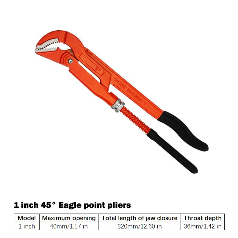 Eagle Point Pliers 1/1.5/2 Inch Quick Pipe Wrench 45°/90° Industrial Large Opening Throat Pliers Heavy Duty Plumbing Hand Tools
